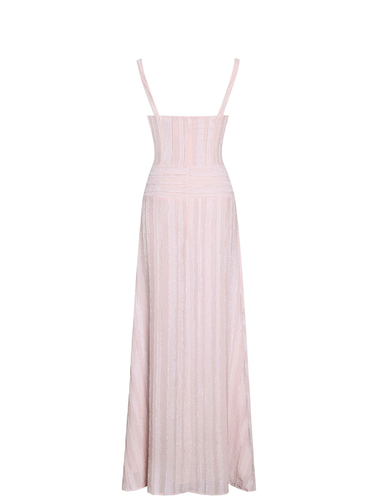 Mallory Baby Pink Stripe Jacquard High Slit Gown