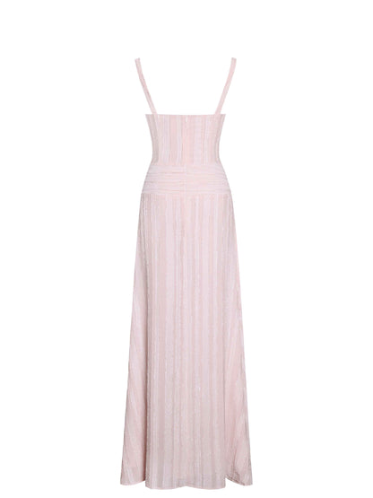 Mallory Baby Pink Stripe Jacquard High Slit Gown