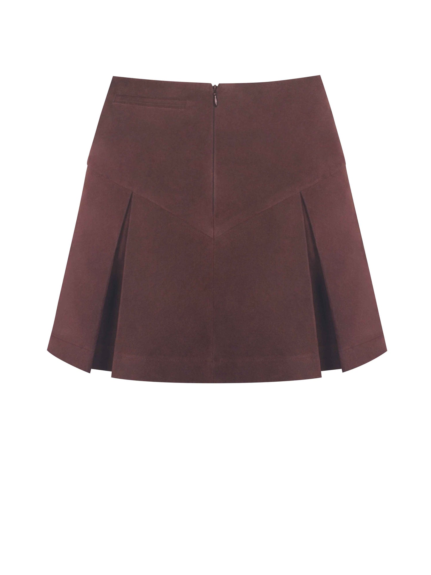 Faryn Mahogany Vegan Suede Pleated A-Line Mini Skirt