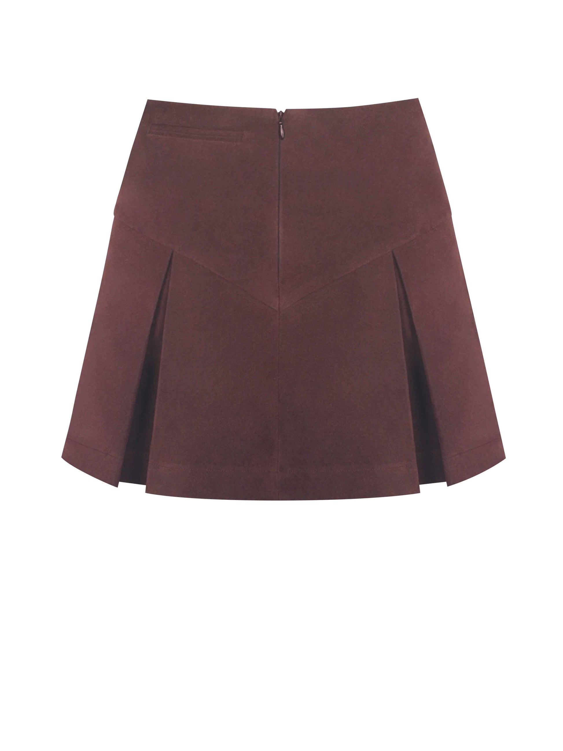 Faryn Mahogany Vegan Suede Pleated A-Line Mini Skirt