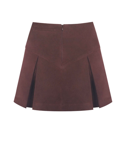 Faryn Mahogany Vegan Suede Pleated A-Line Mini Skirt