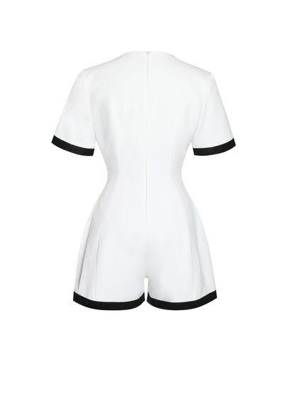 Idina Business Casual White Romper with Black Trim