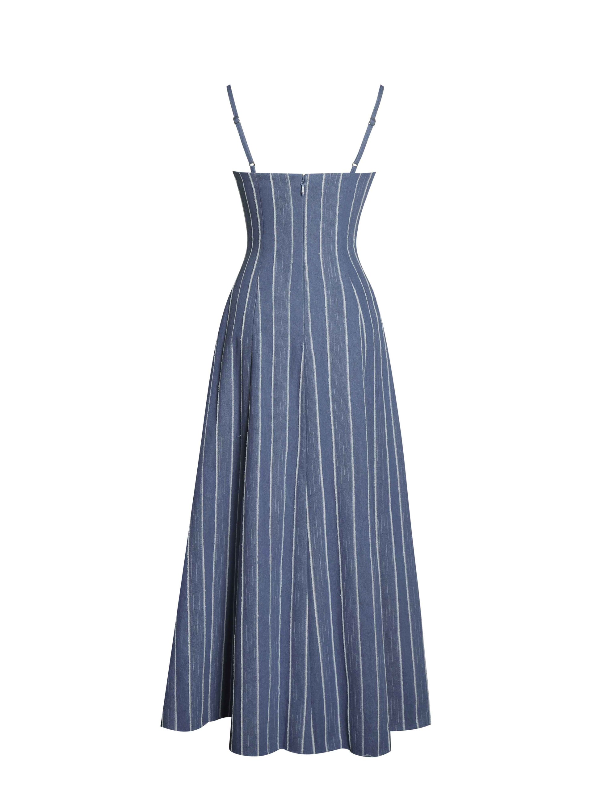 Abygail Stripe Cotton Denim Maxi Dress