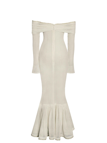 Kaedyn Off Shoulder Long Sleeve Crochet Mermaid Maxi Dress