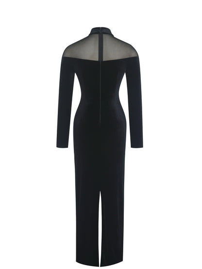 Blair Black Sheer Mock Neck Maxi Dress