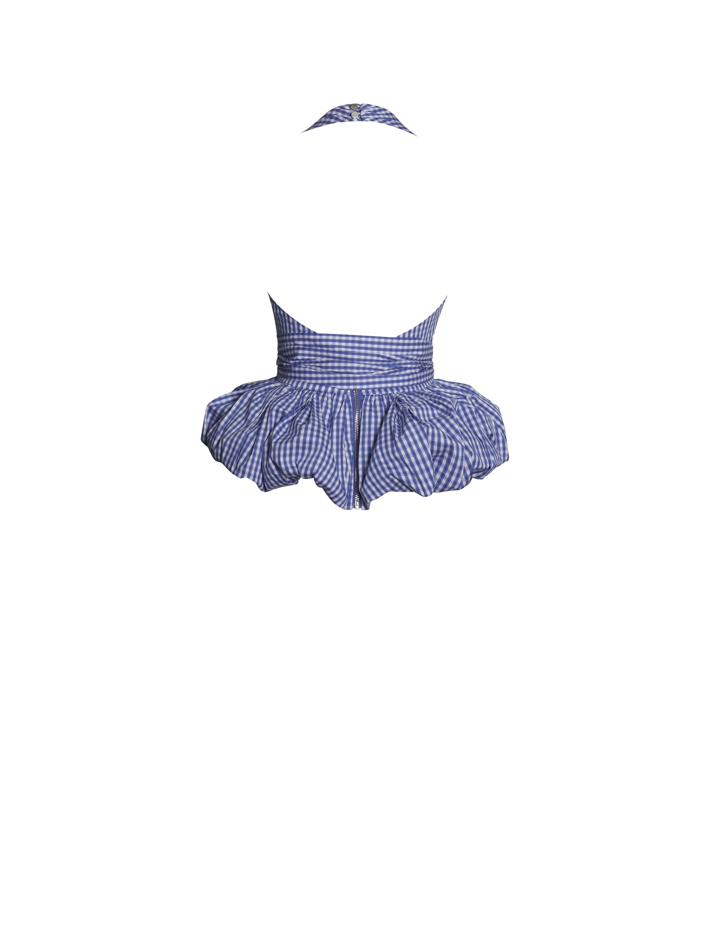 Ilene Blue and White Checkered Bubble Hem Halter Top