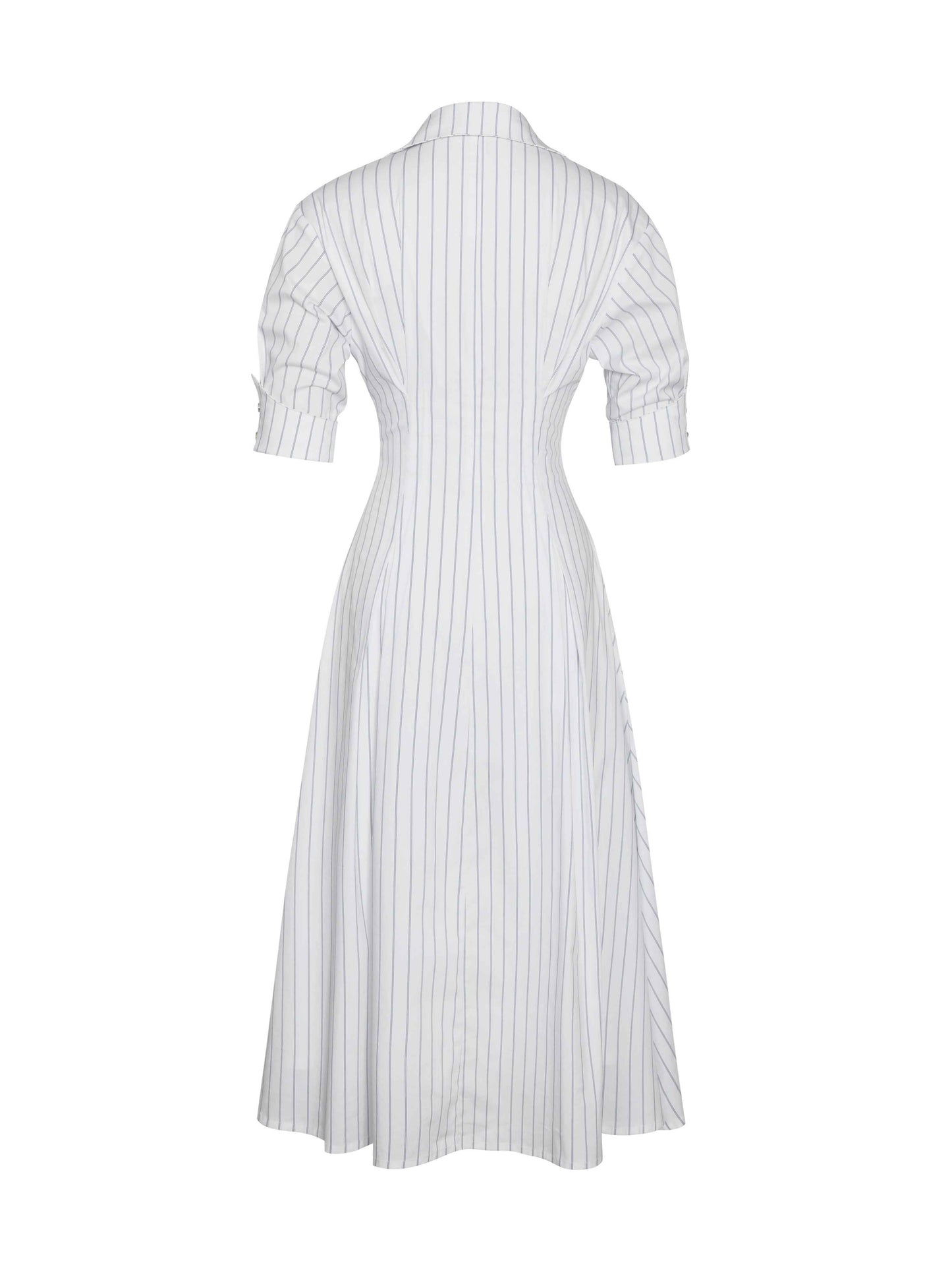 Palina Pinstripes Cotton Poplin Pleated Midi Preppy Shirt Dress