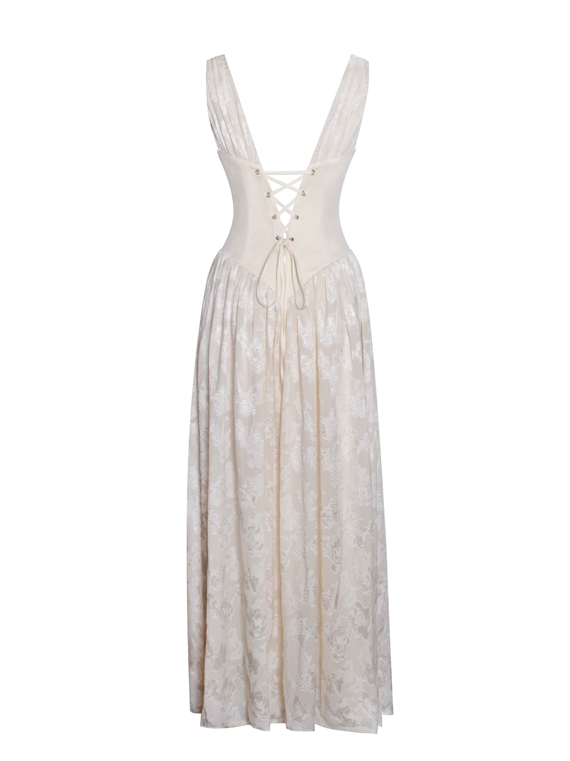 Sabrina Butter Yellow High Slit Jacquard Maxi Dress