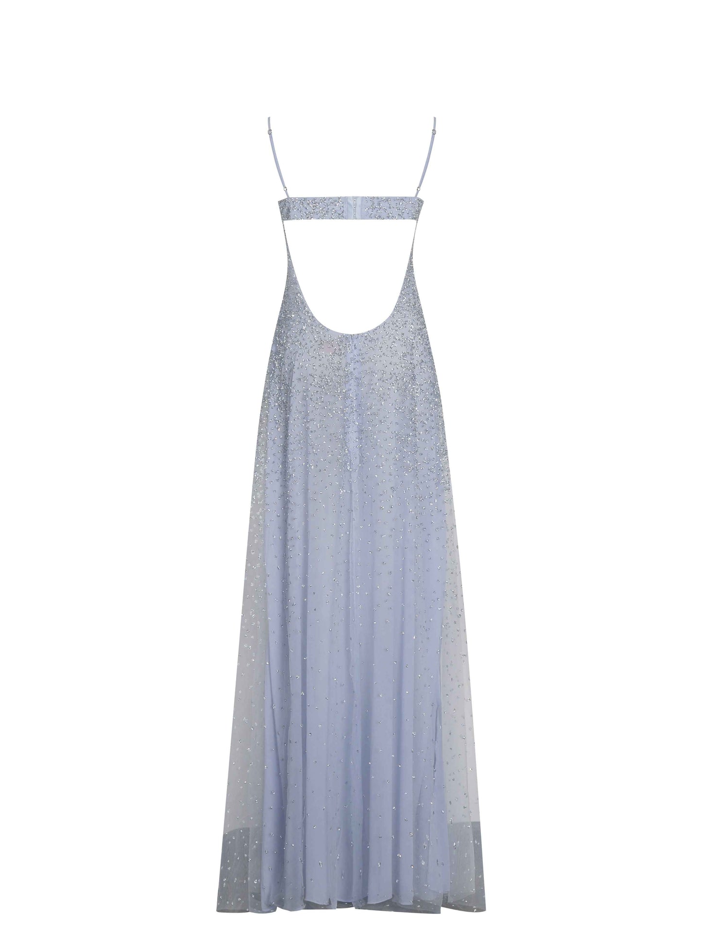 Wallie Baby Blue Rhinestone Embellished Mesh Backless Gown