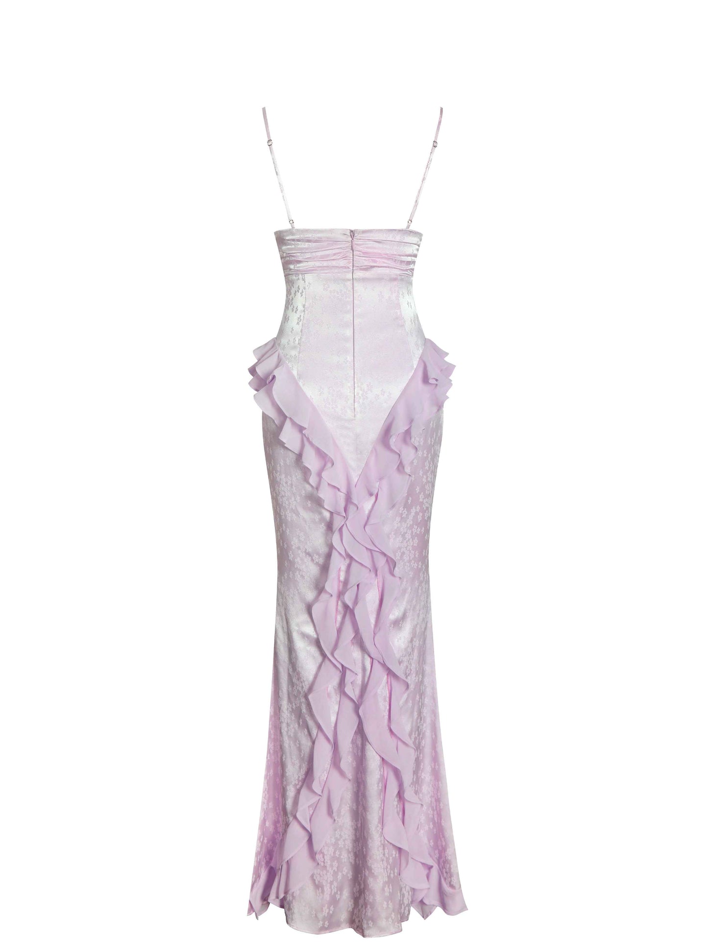 Paolina Taro Pink Jacquard Ruffle Mermaid Maxi Dress