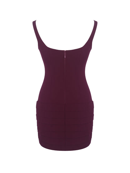 Tori Wine Red Pleated Mini Dress with Chiffon Scarf