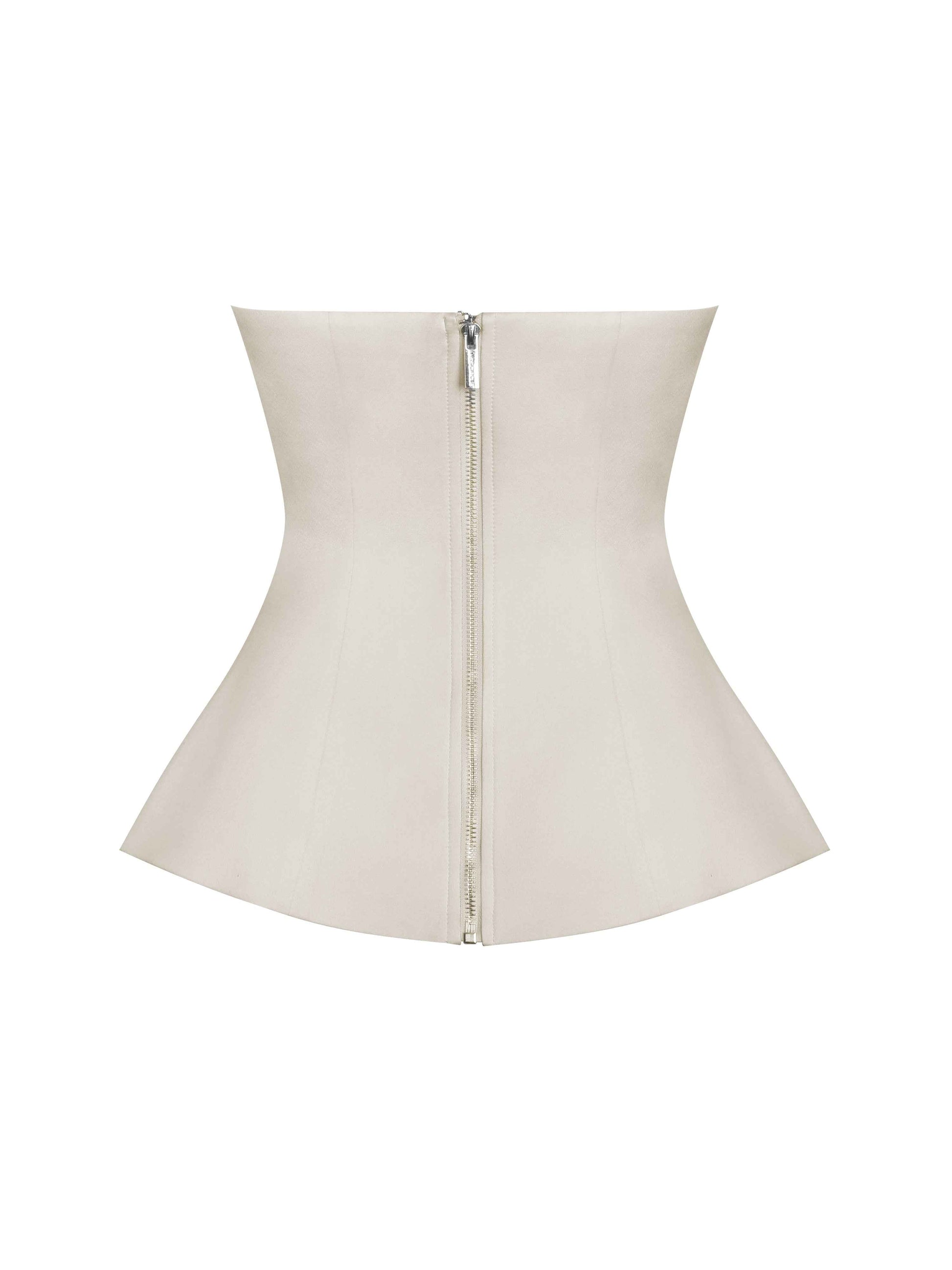 Yani Ivory Asymmetrical Lapel Sleeveless Peplum Top