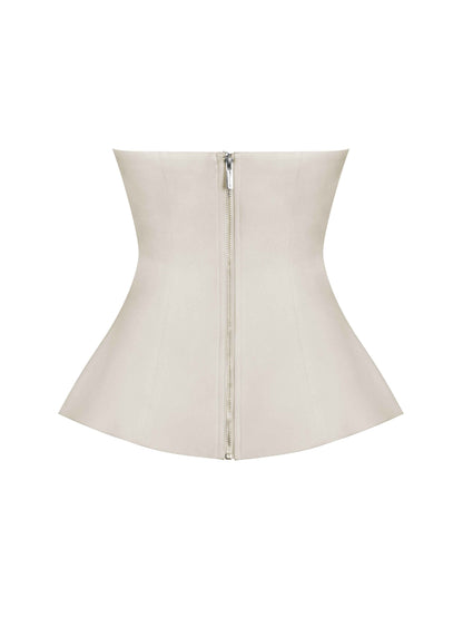 Yani Ivory Asymmetrical Lapel Sleeveless Peplum Top
