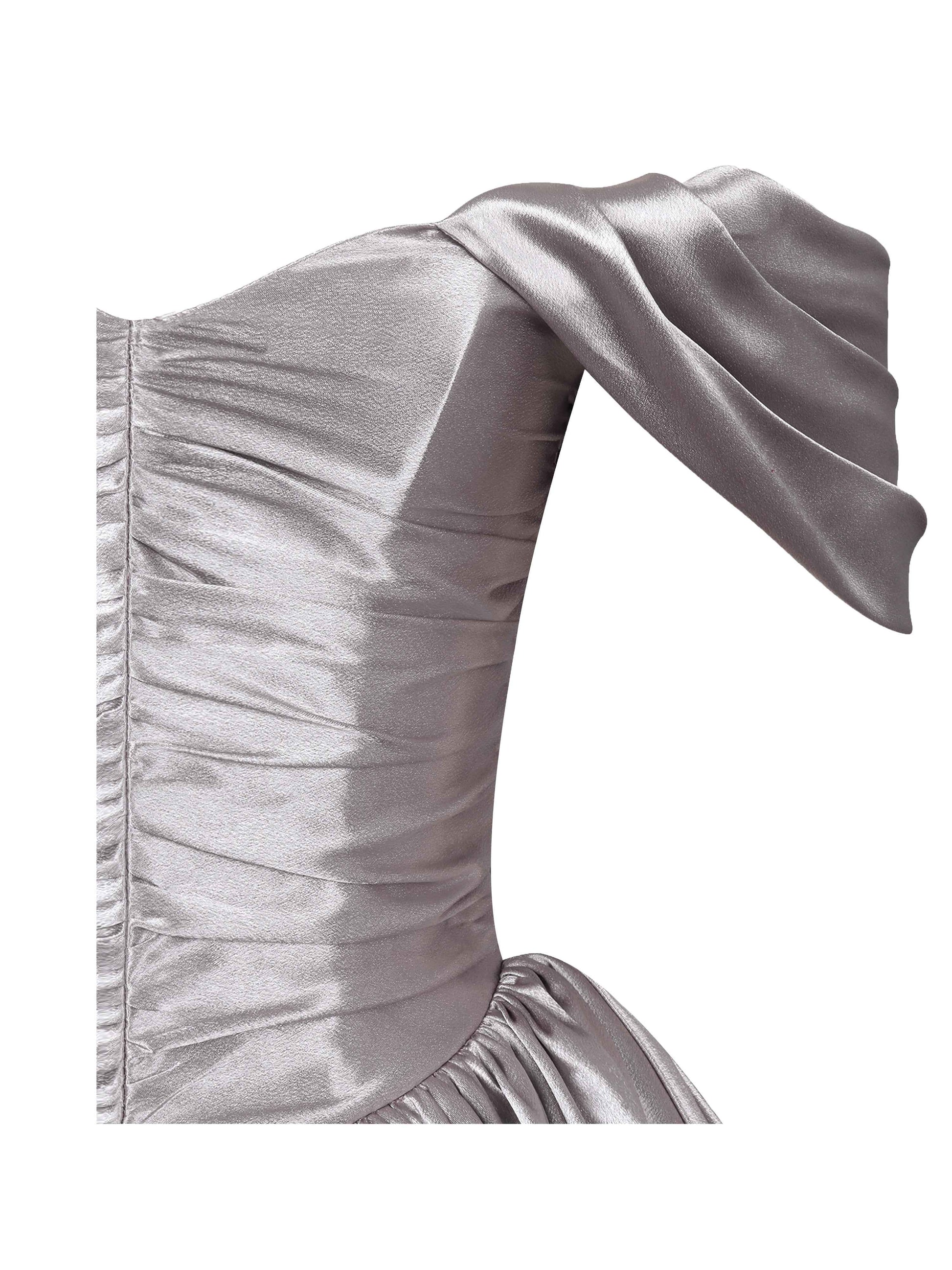 Milena Champagne Ruched Asymmetrical Bubble Mini Dress