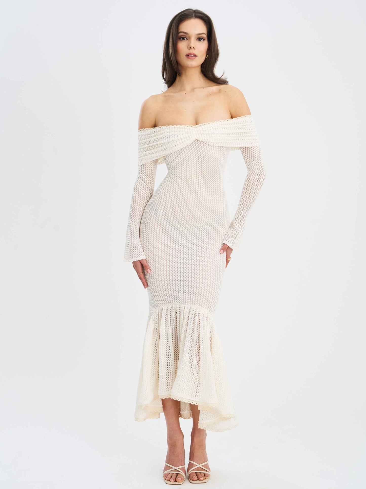 Kaedyn Off Shoulder Long Sleeve Crochet Mermaid Maxi Dress