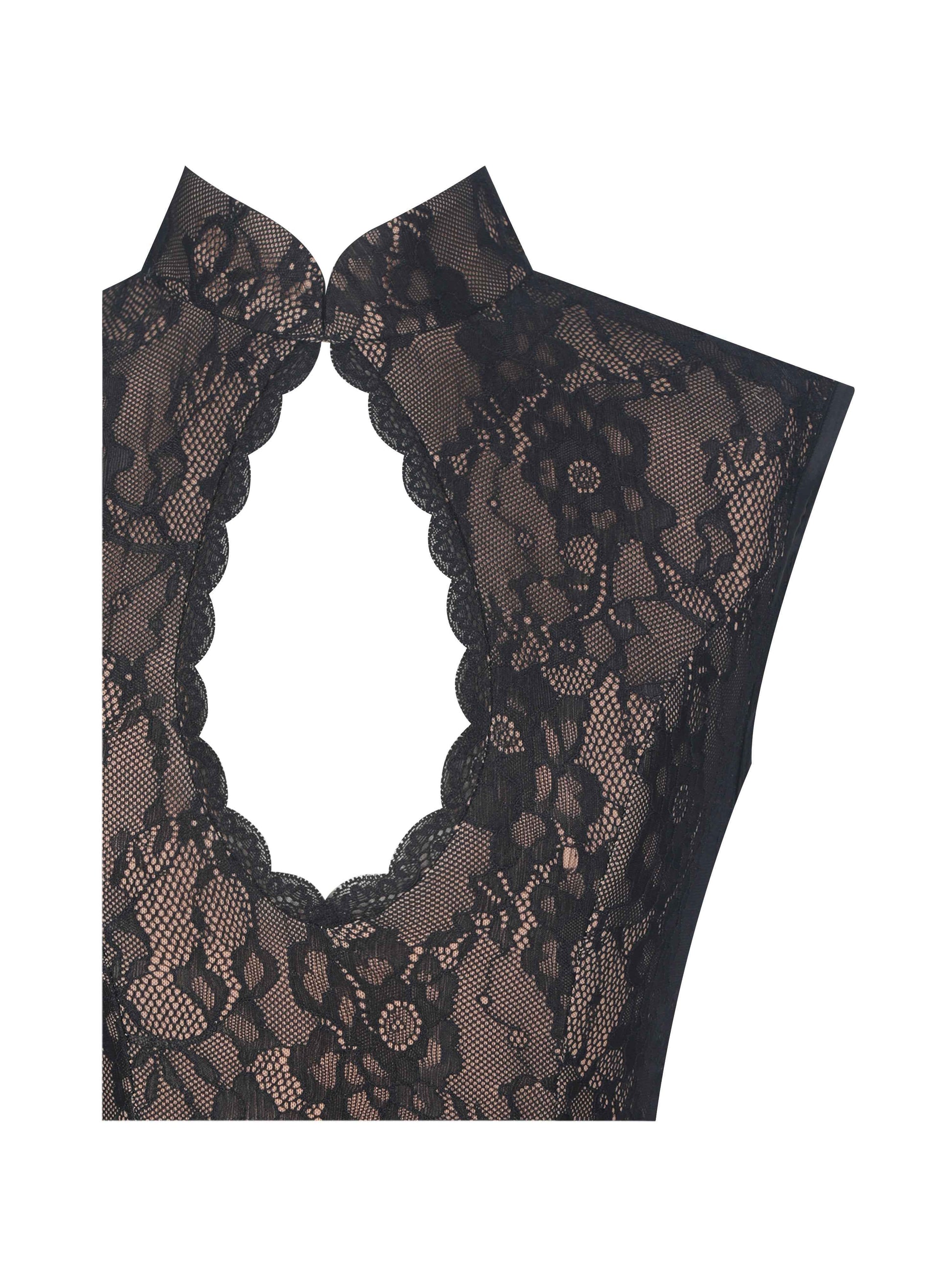 Valerie Black Lace Teardrop Neckline Ruched Mini Dress