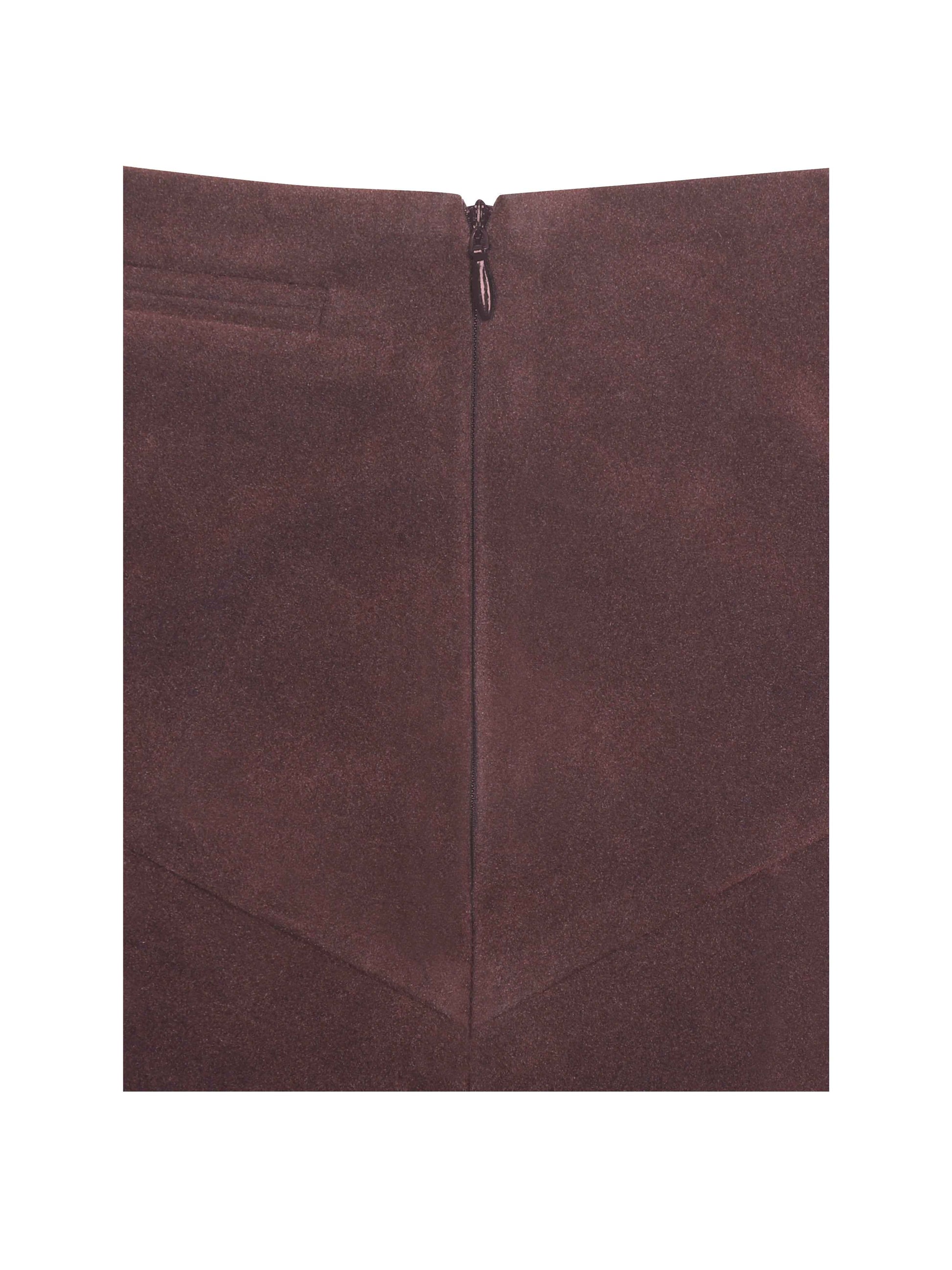 Faryn Mahogany Vegan Suede Pleated A-Line Mini Skirt