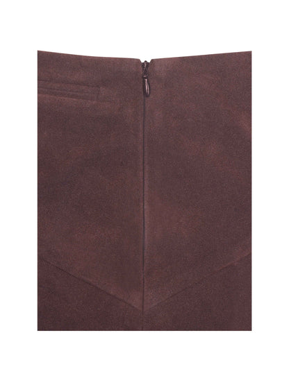 Faryn Mahogany Vegan Suede Pleated A-Line Mini Skirt