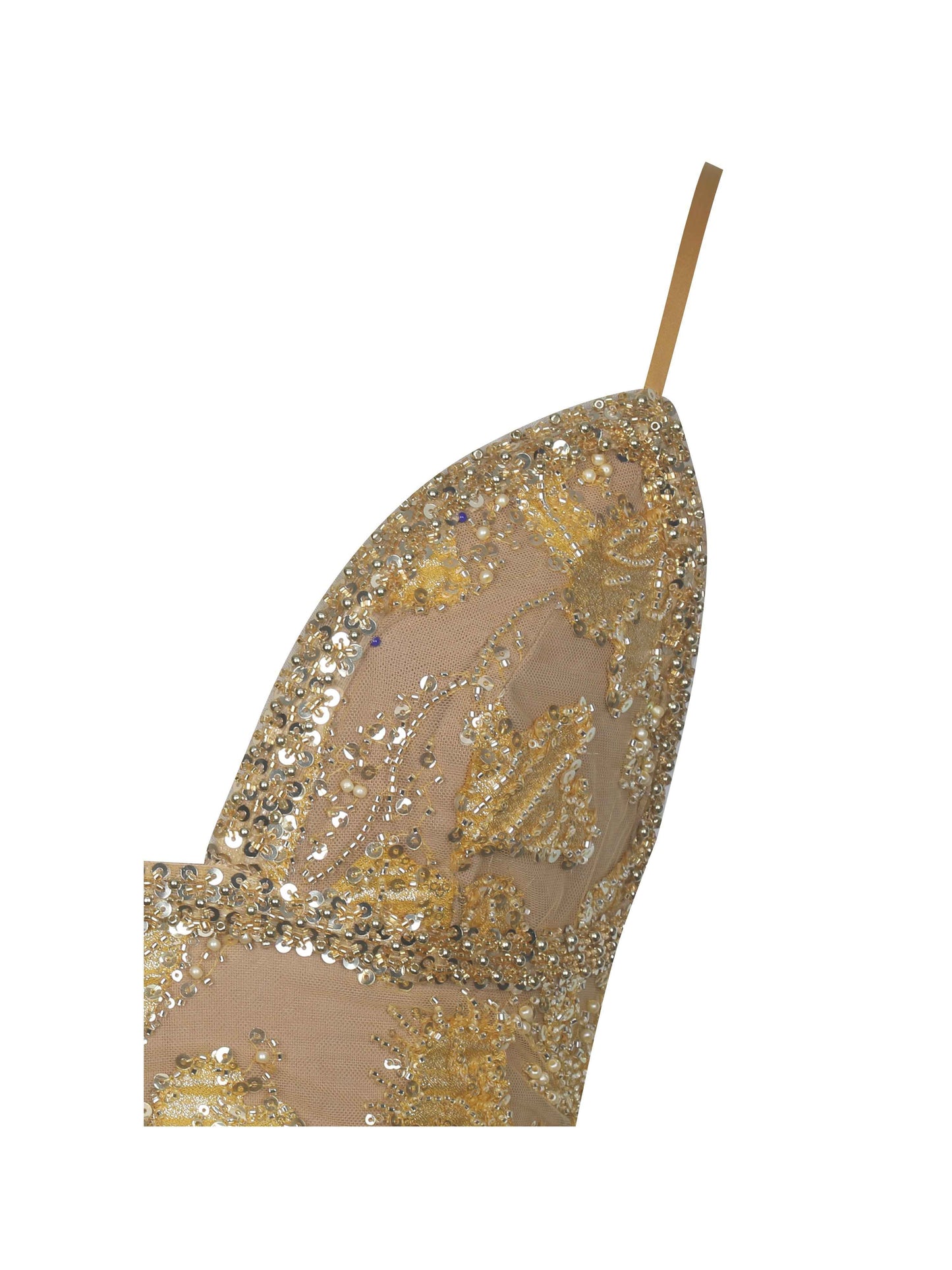 Edie Gold Beaded Sequin Midi Pencil Dress