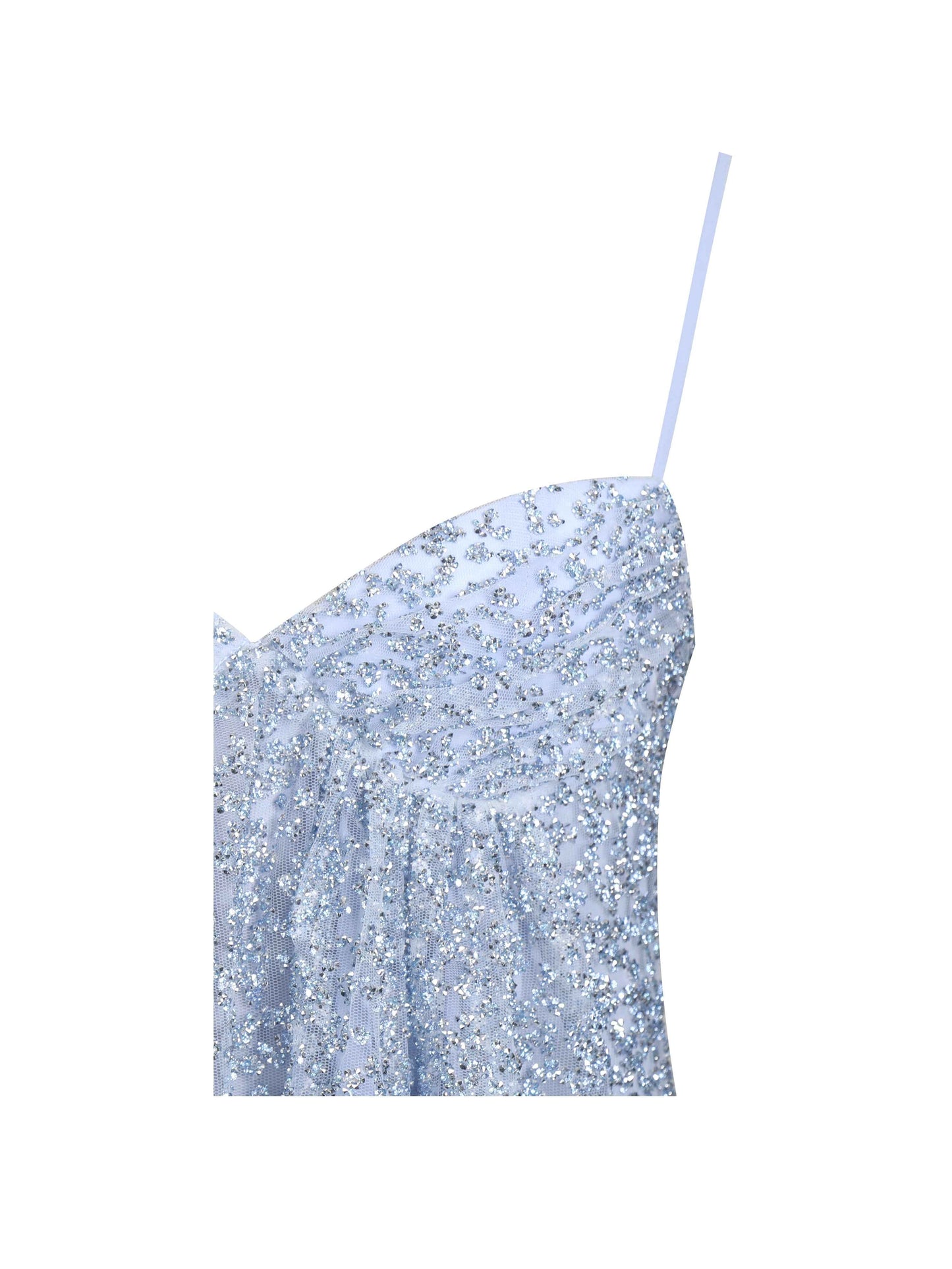 Wallie Baby Blue Rhinestone Embellished Mesh Backless Gown