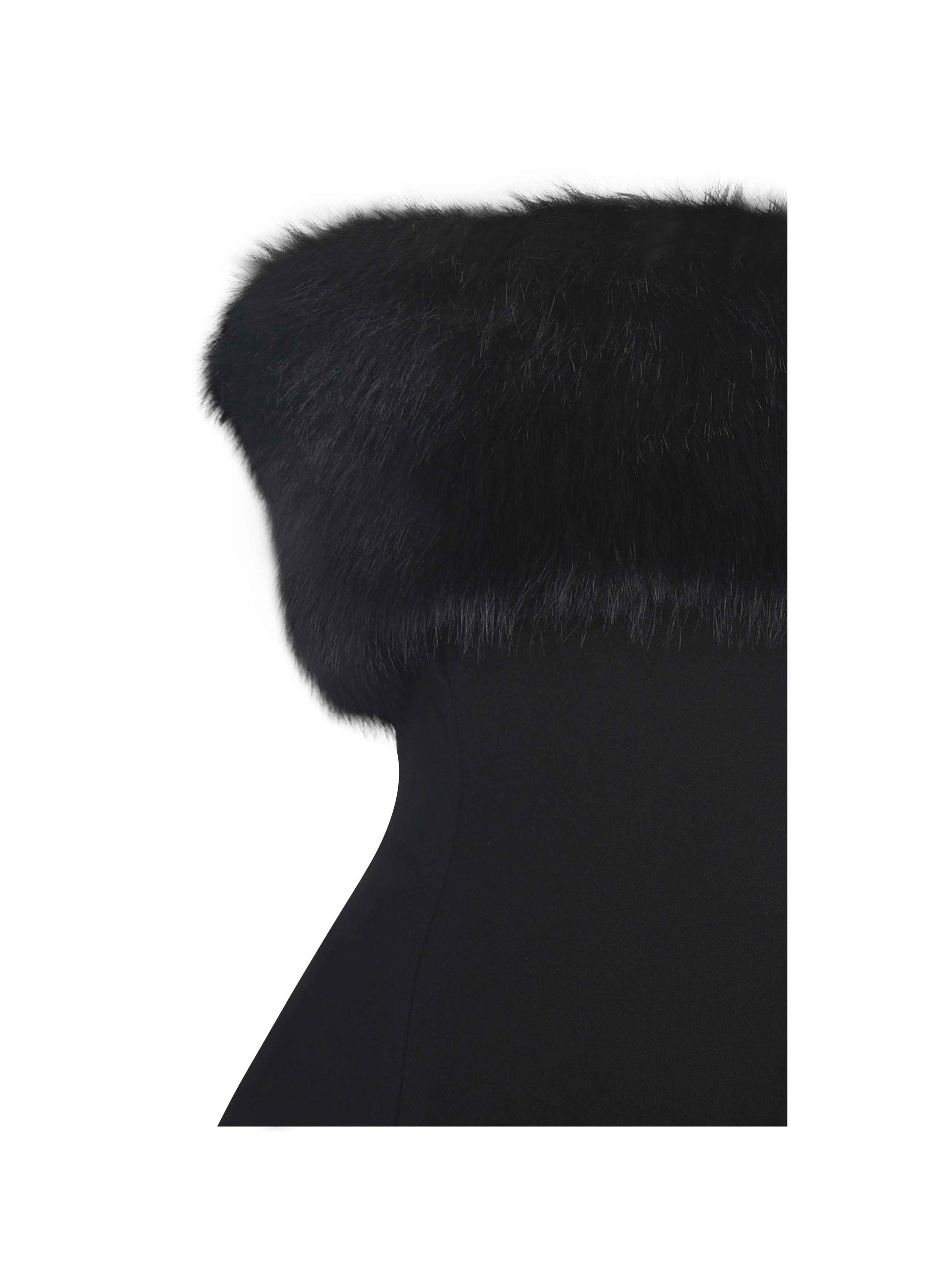 Evelyn Black Fur-Trimmed Mini A-Line Dress