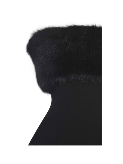 Evelyn Black Fur-Trimmed Mini A-Line Dress