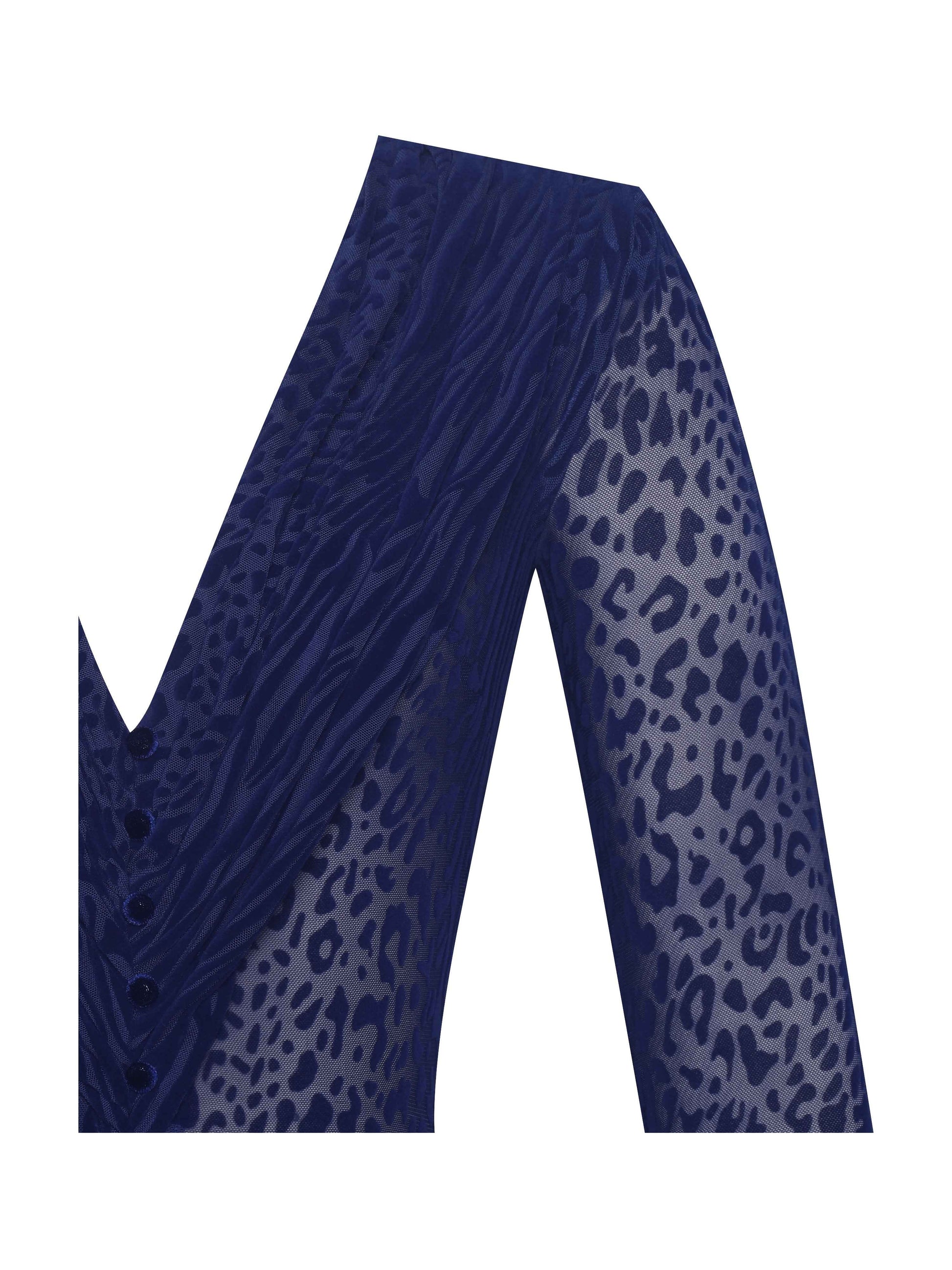 Ilyse Navy V-Neck Plunge Animal Print Mermaid Hem Maxi Dress