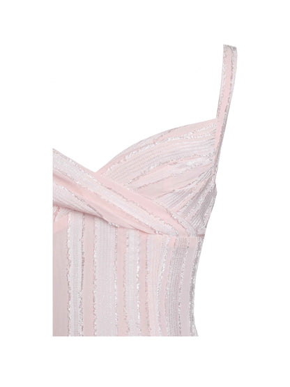 Mallory Baby Pink Stripe Jacquard High Slit Gown