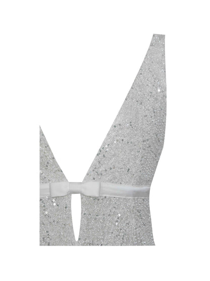 Adelaide White Beaded Sequin Net Bodycon Gown