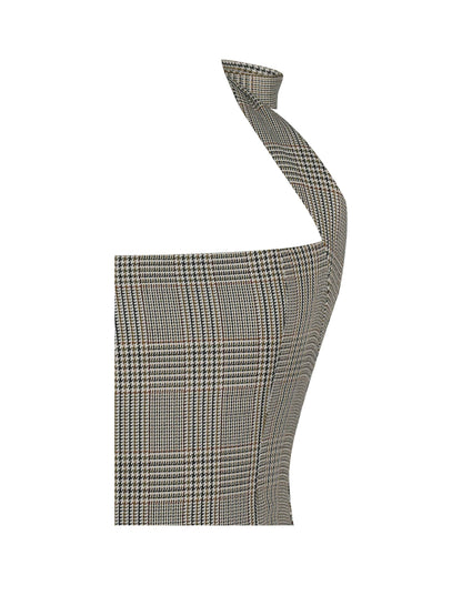 Dacia Plaid Halter Lace-up Bubble Mini Dress