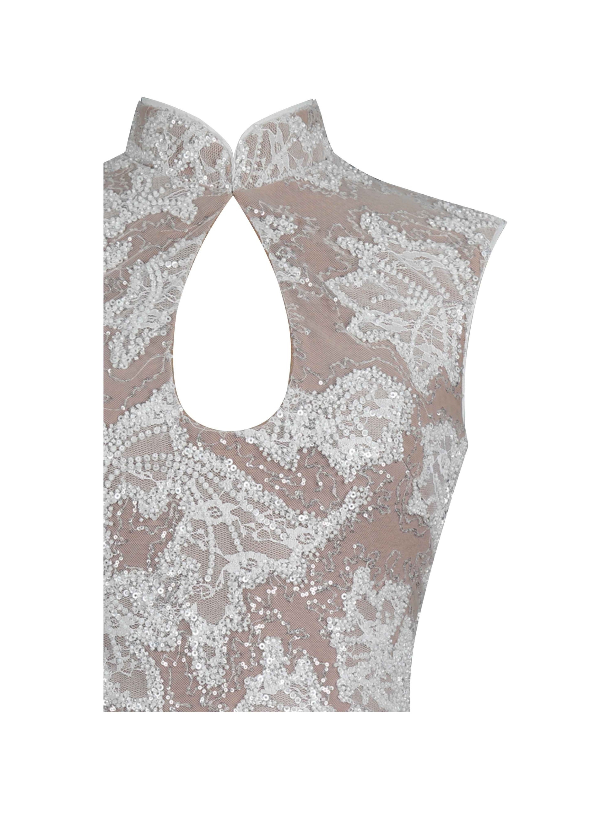 Tavia White Beaded Teardrop Neckline Maxi Dress