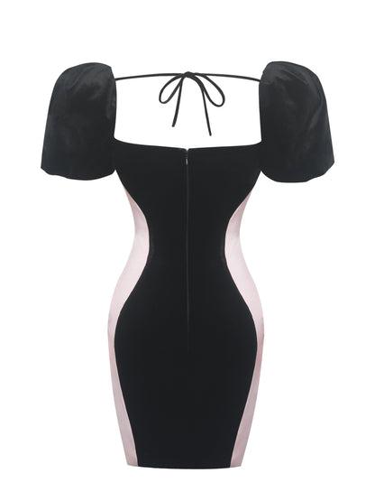 Nova Black Contoured Sweetheart Puff Sleeve Mini Dress