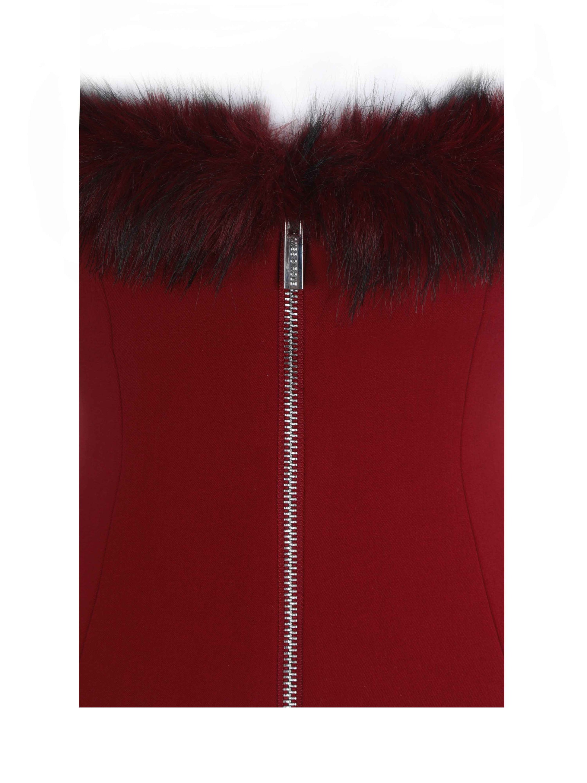 Ivette Crimson Fur-Trimmed Peplum Top