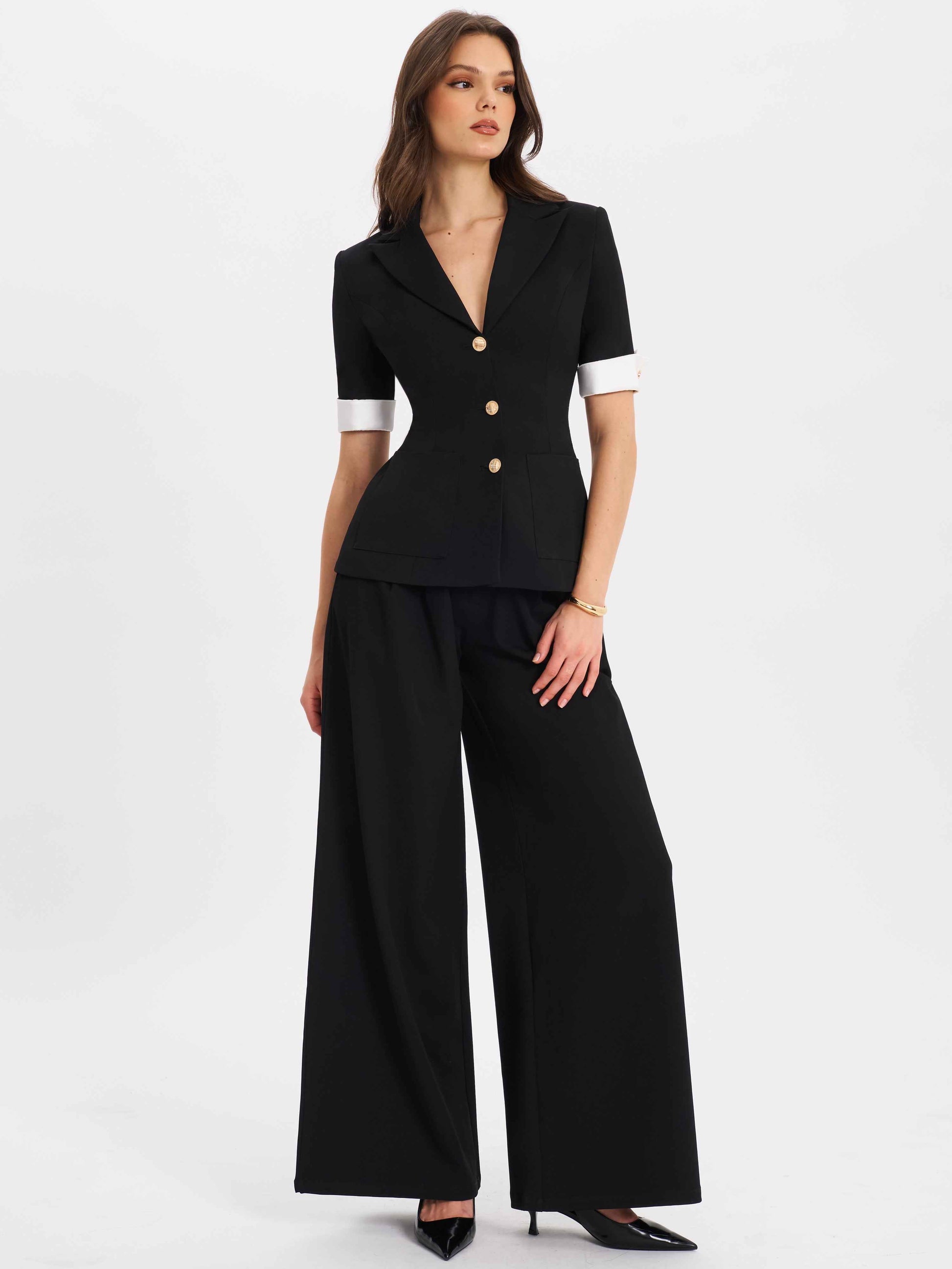 Aleeza Black Wide Leg Suit Pants