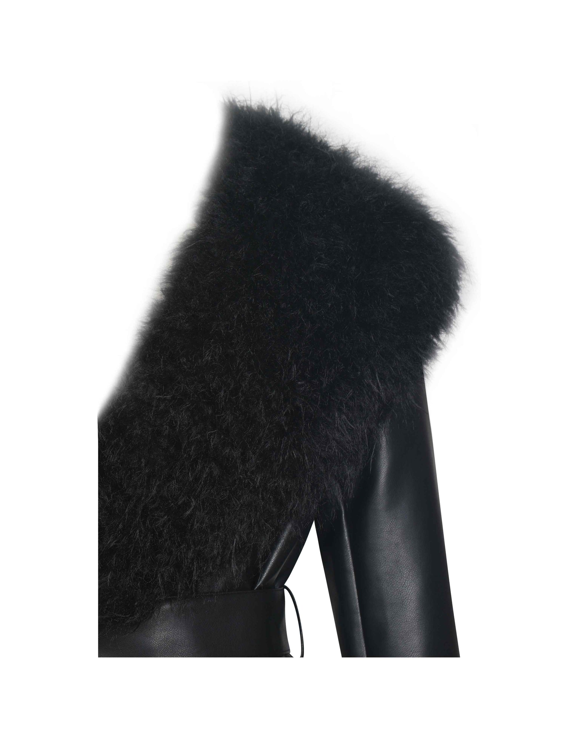 Zariah Black Faux Fur Trimmed Longline Coat