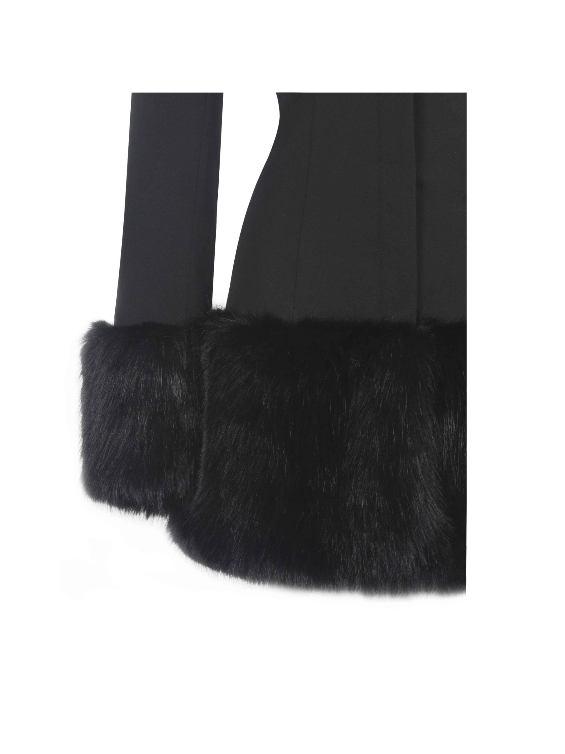 Wenona Black Fur Trimmed V-Neck Mini Blazer Dress