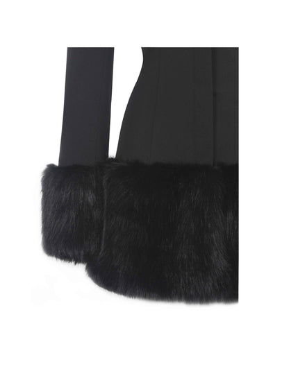 Wenona Black Fur Trimmed V-Neck Mini Blazer Dress