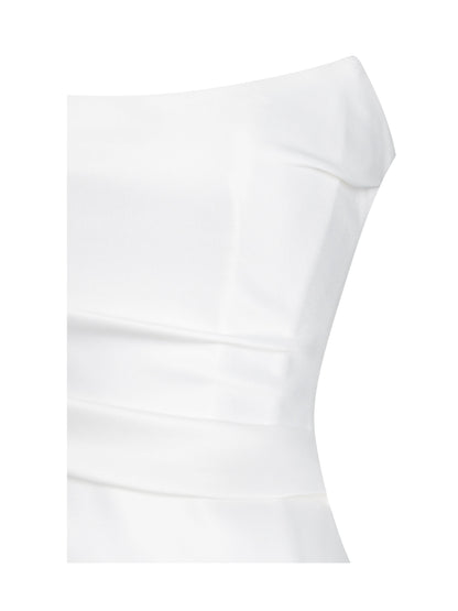 Umay White Drop Waist Satin Corset Bridal Gown