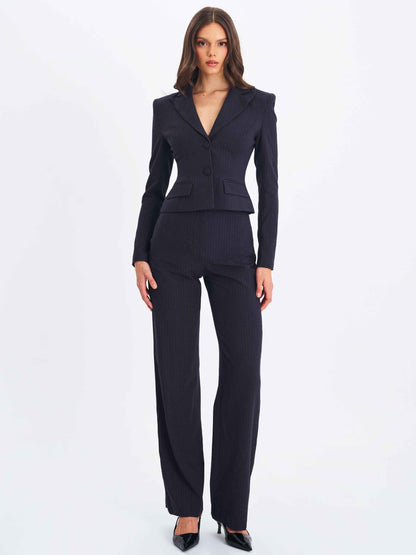 Quinne Navy Striped Single-Breasted Peplum Blazer