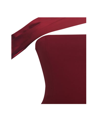 Ovelia Crimson Satin Ribbon Strapless Mini Dress