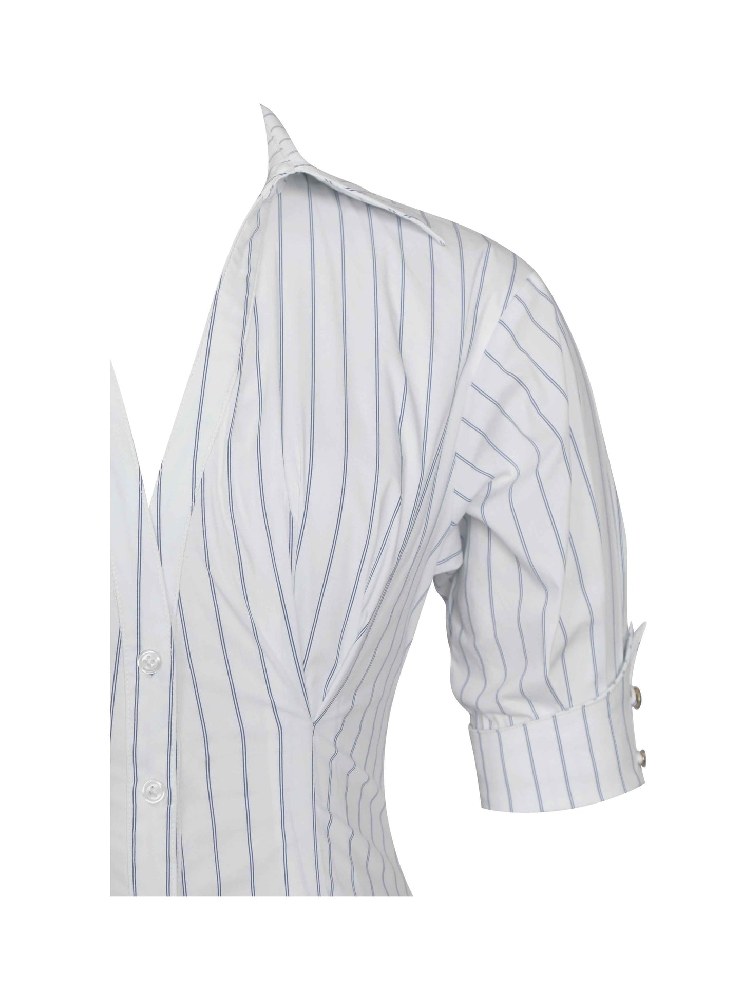 Palina Pinstripes Cotton Poplin Pleated Midi Preppy Shirt Dress