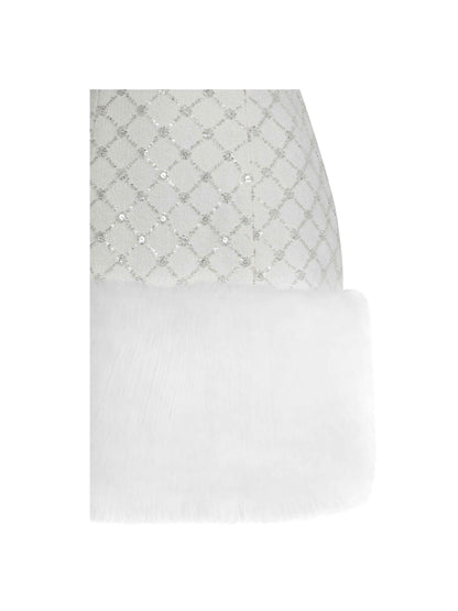 Taylor Ivory Fur Trimmed Beaded Bouclé Mini Dress