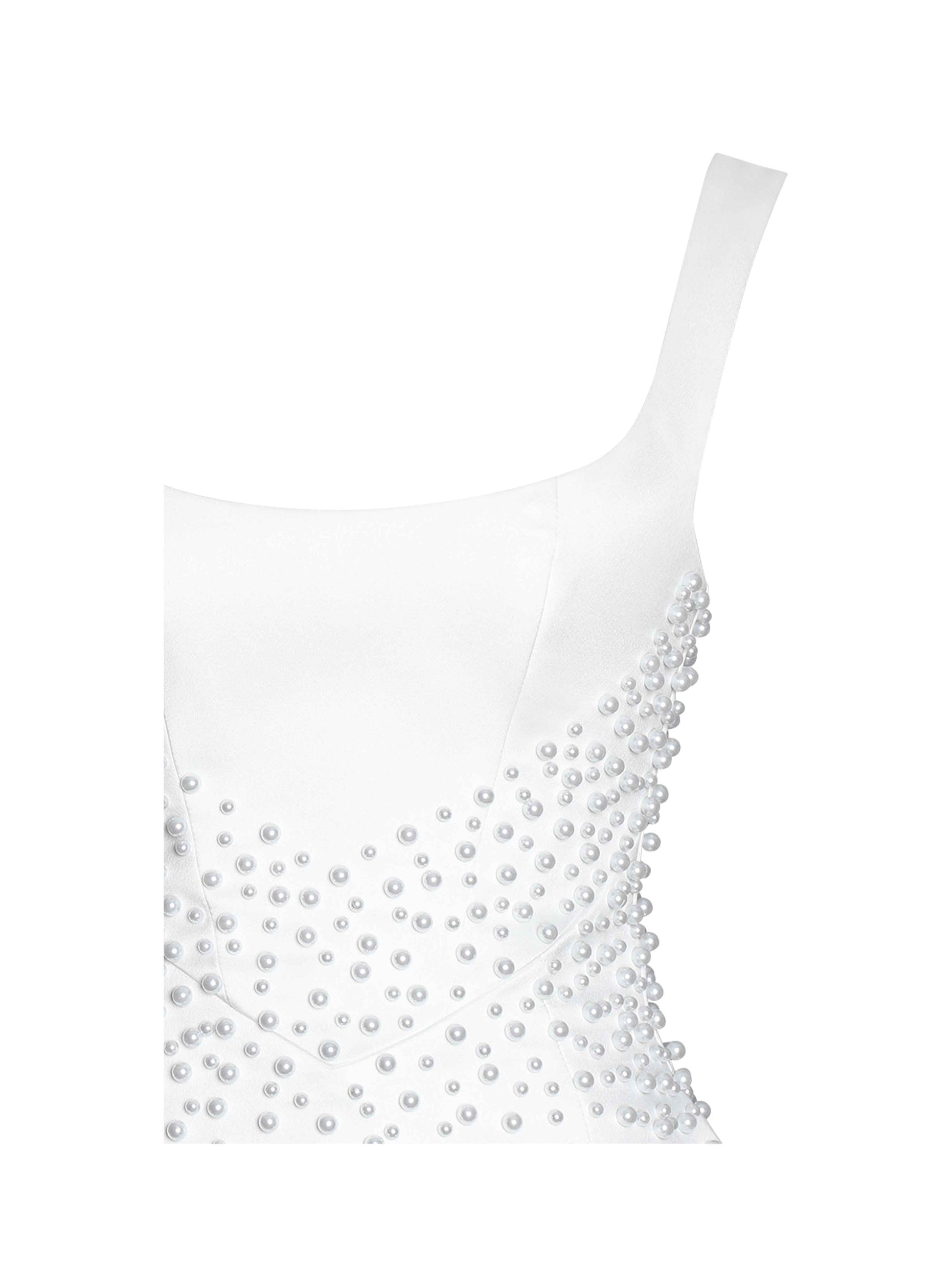 Tais Pearl Beaded Cocoon Shape Sleeveless Mini Dress