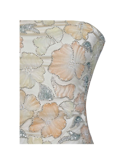 Quanisha Yellow Beaded Floral Mini Chiffon Dress with Scarf