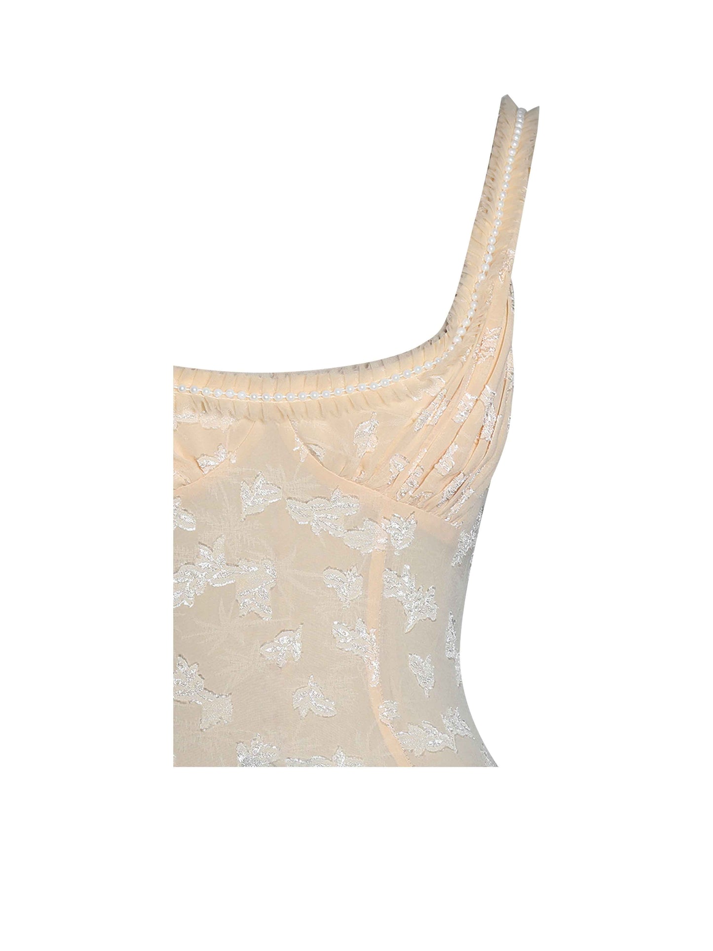 Ulissa Orange Square Neck Jacquard Textured High Slit Maxi Dress