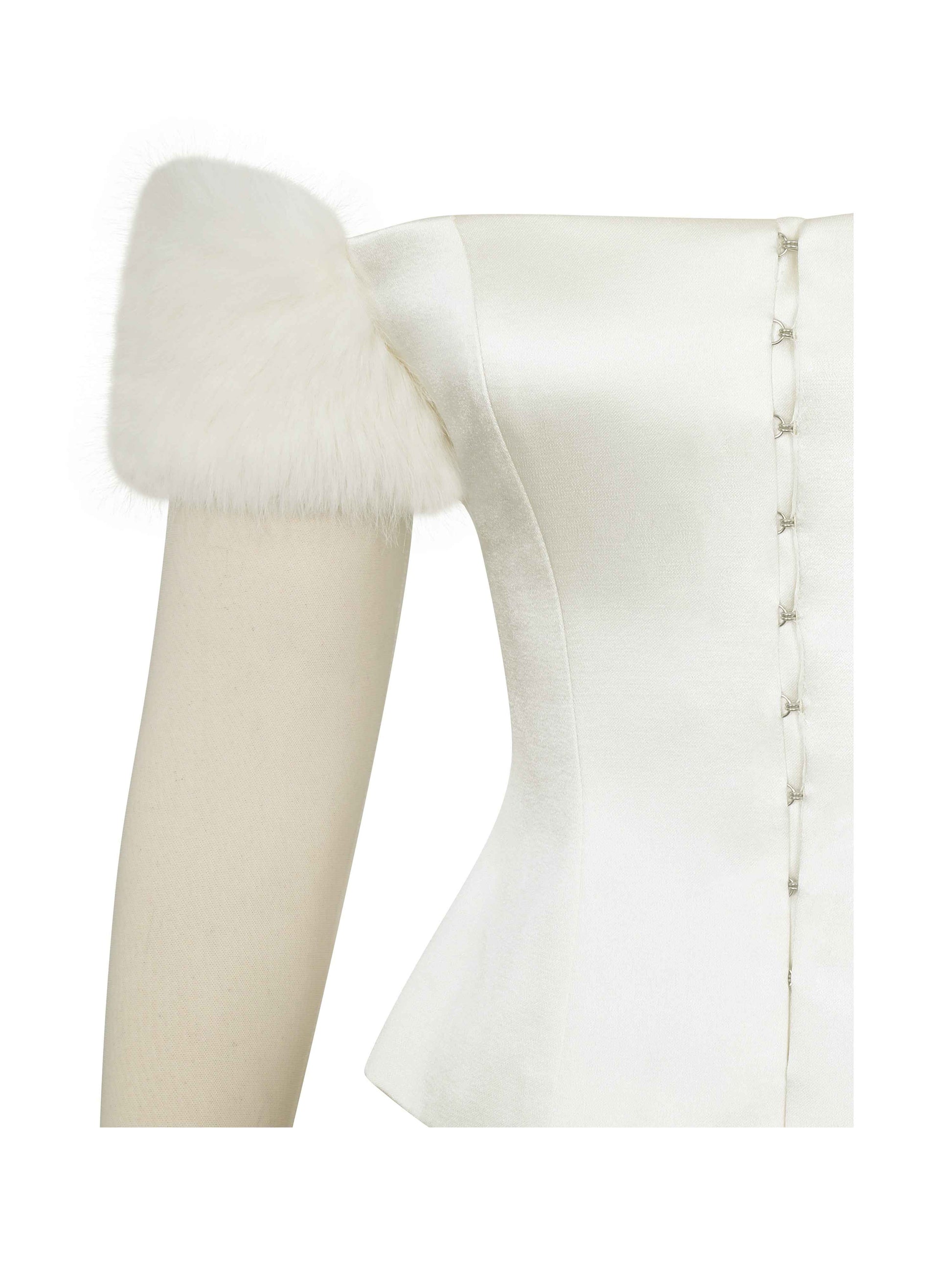 Nola Ivory Off-Shoulder Fur Trimmed Top