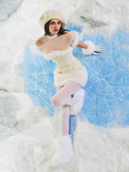 Taylor Ivory Fur Trimmed Beaded Bouclé Mini Dress