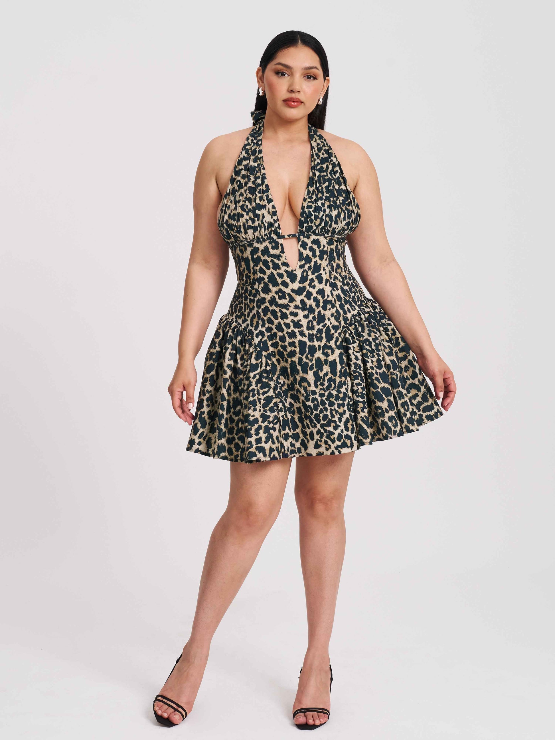 Mackenzie Cheetah Print Halter Linen Mini Dress