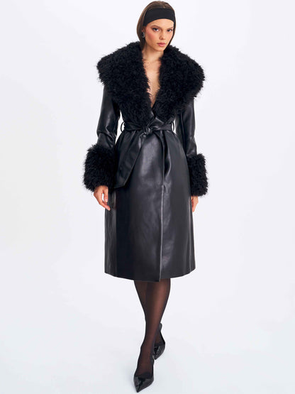Zariah Black Faux Fur Trimmed Longline Coat