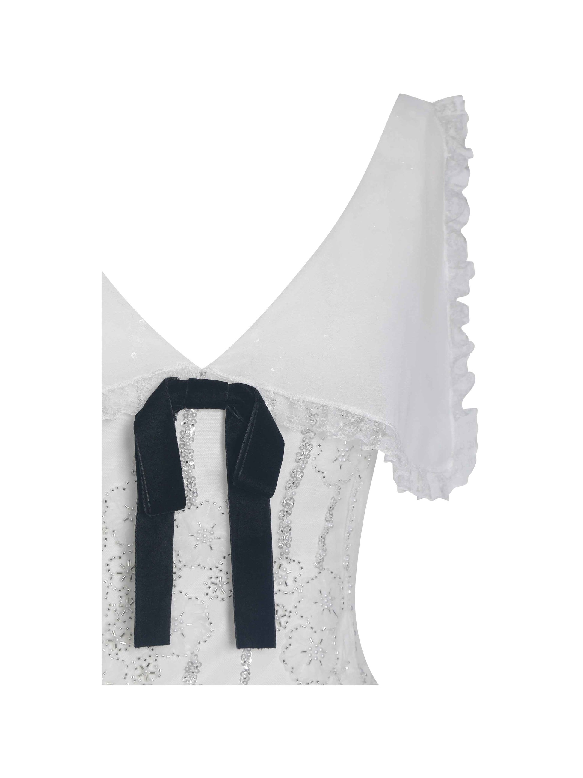 Paola White Peter Pan Collar Beaded Sequin Mermaid Midi Dress